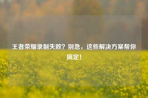 王者荣耀录制失败？别急，这些解决方案帮你搞定！