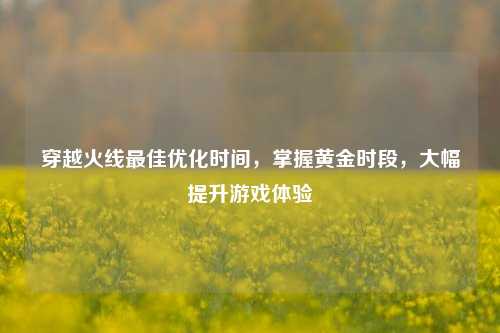 穿越火线更佳优化时间，掌握黄金时段，大幅提升游戏体验