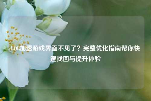 LOL加速游戏界面不见了？完整优化指南帮你快速找回与提升体验