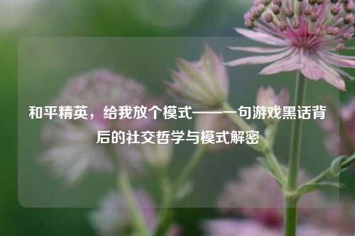和平精英，给我放个模式——一句游戏黑话背后的社交哲学与模式解密