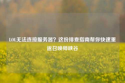 LOL无法连接服务器？这份排查指南帮你快速重返召唤师峡谷