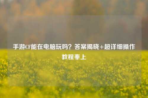 手游CF能在电脑玩吗？答案揭晓+超详细操作教程奉上